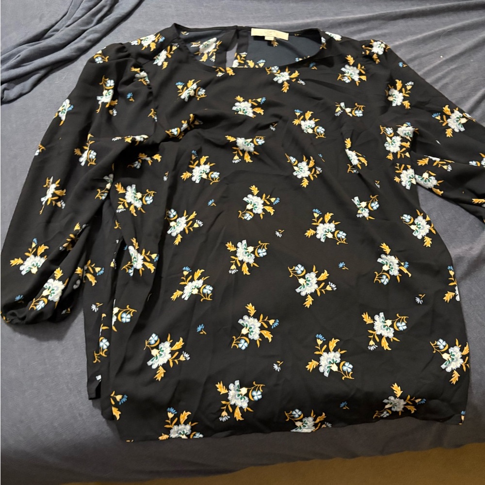 LOFT Black Floral Blouse